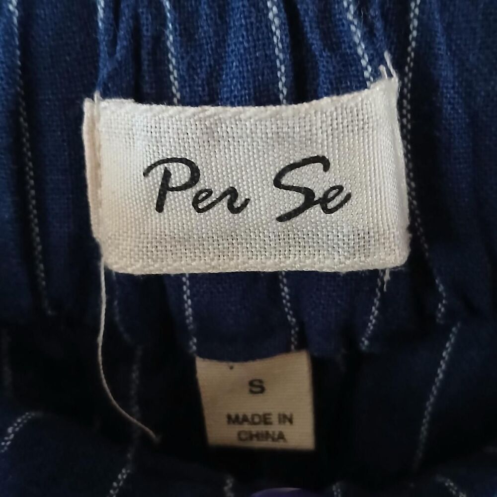 Per Se Navy Pinstripe Linen Blend Wide Leg Pants S Quiet Luxury Old Money Basic - Picture 3 of 4
